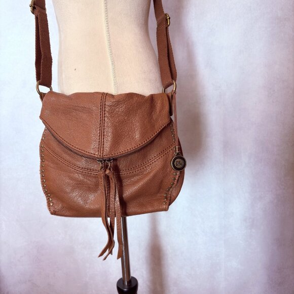 The Sak Flap Genuine Leather Crossbody Bag Purse Studded Brown - Picture 3 of 15